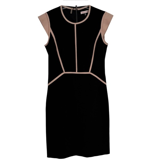 Rebecca Taylor black sheath dress Pink trim size 6 Cap Sleeves Lined Back Zip - Picture 1 of 10